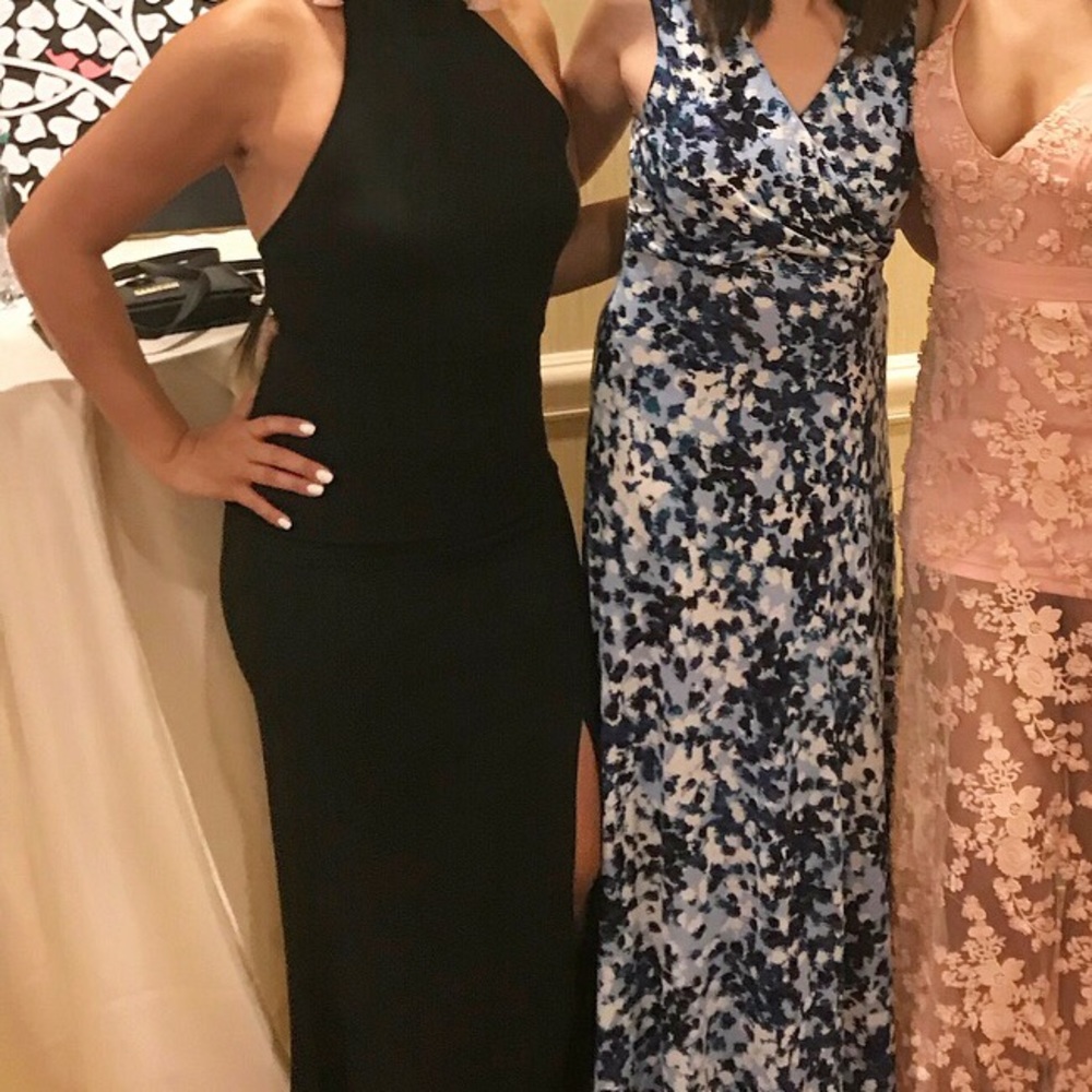 Black halter top long dress with slit - Picture 2 of 4